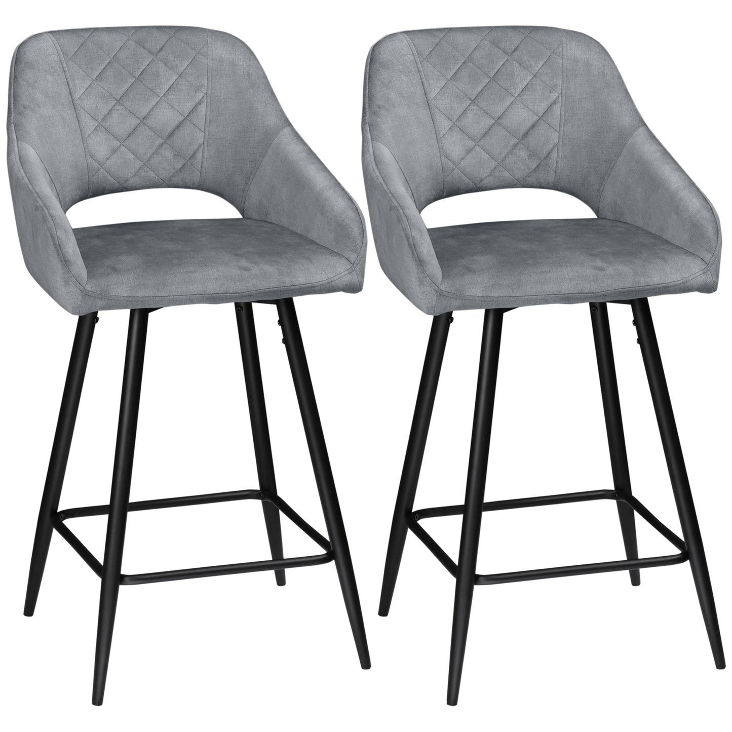 Bar Stools Set of 2 Velvet-Touch Fabric Counter Bar Chairs Grey