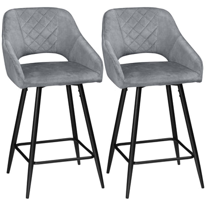 Bar Stools Set of 2 Velvet-Touch Fabric Counter Bar Chairs Grey