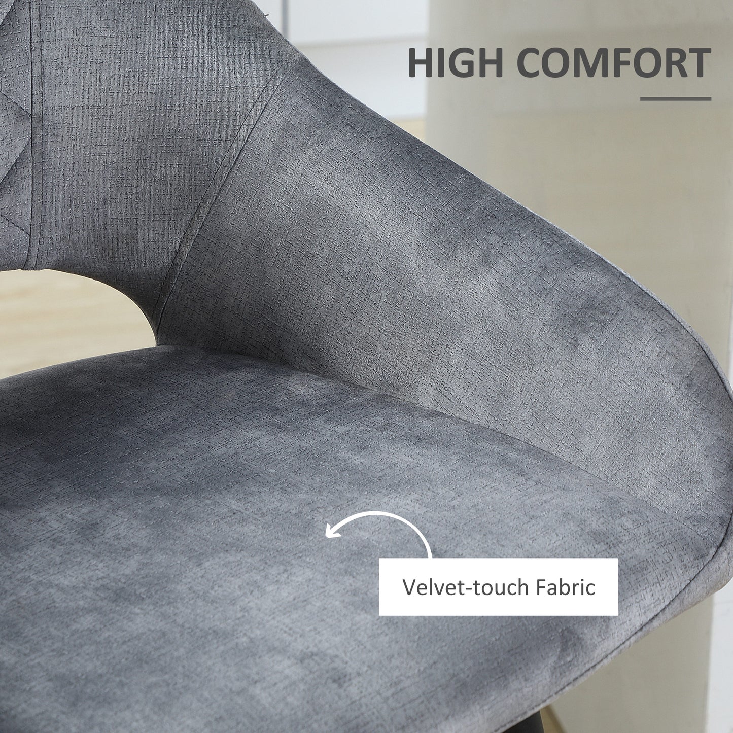 Bar Stools Set of 2 Velvet-Touch Fabric Counter Bar Chairs Grey