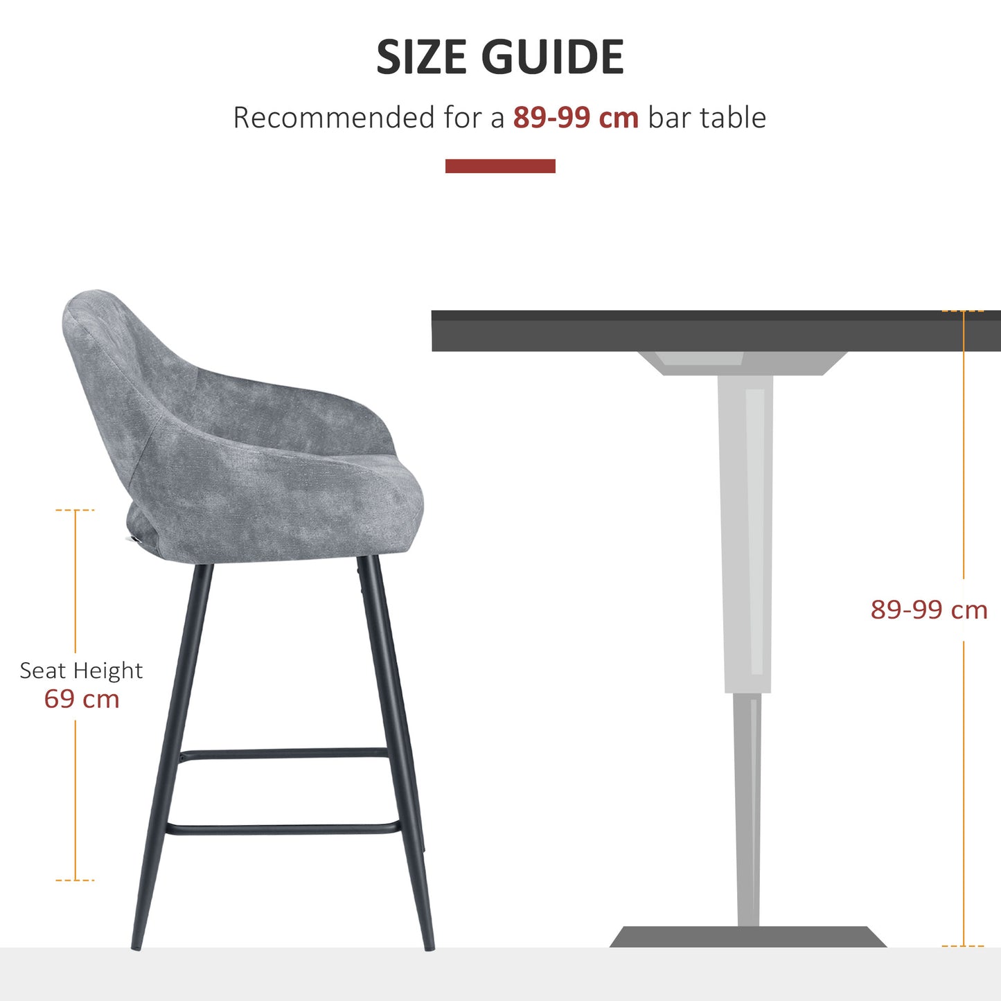 Bar Stools Set of 2 Velvet-Touch Fabric Counter Bar Chairs Grey
