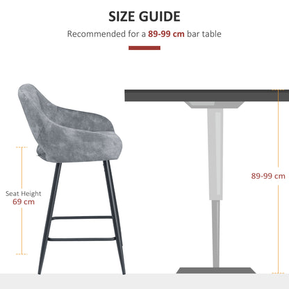 Bar Stools Set of 2 Velvet-Touch Fabric Counter Bar Chairs Grey