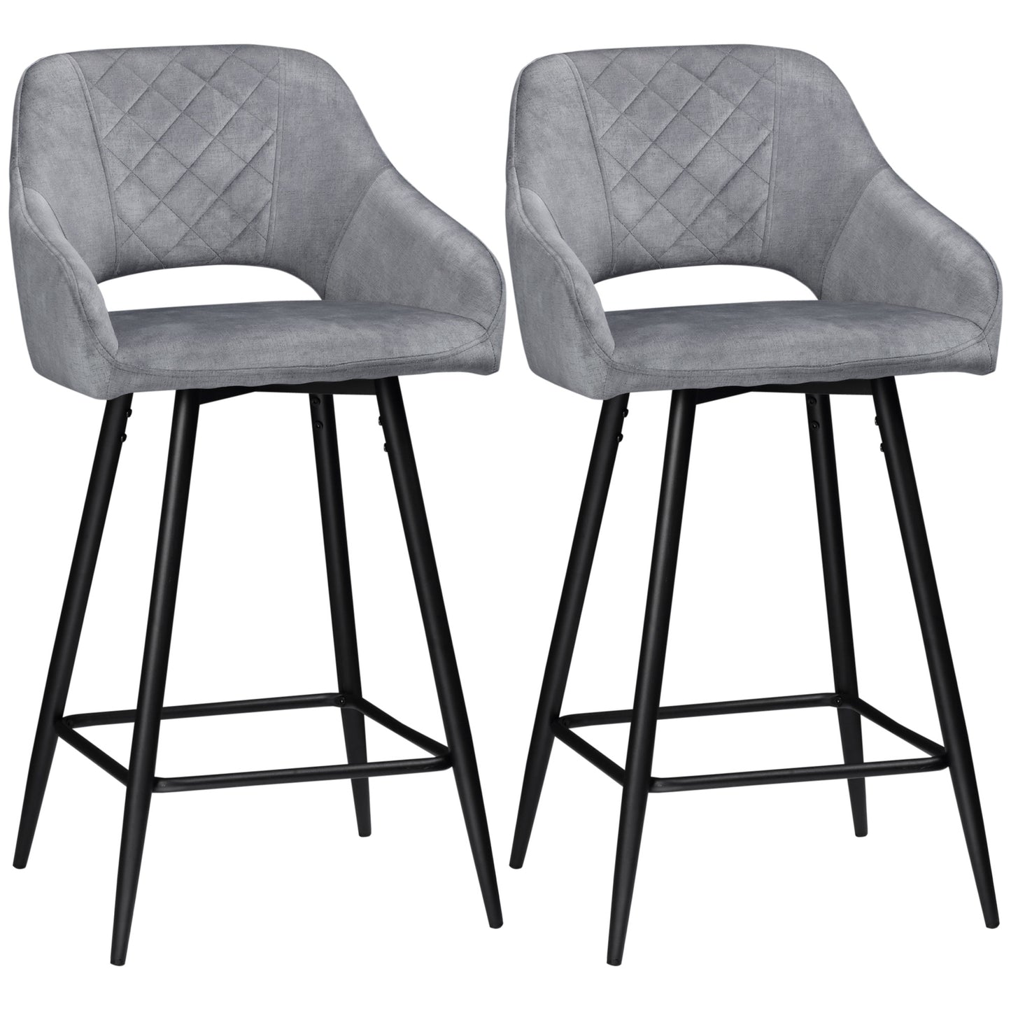 Bar Stools Set of 2 Velvet-Touch Fabric Counter Bar Chairs Grey