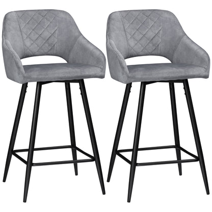 Bar Stools Set of 2 Velvet-Touch Fabric Counter Bar Chairs Grey