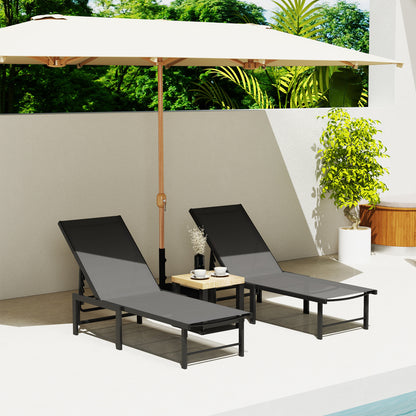 Sun Loungers Set of 2, 5-Level Reclining Sunbeds, Grey