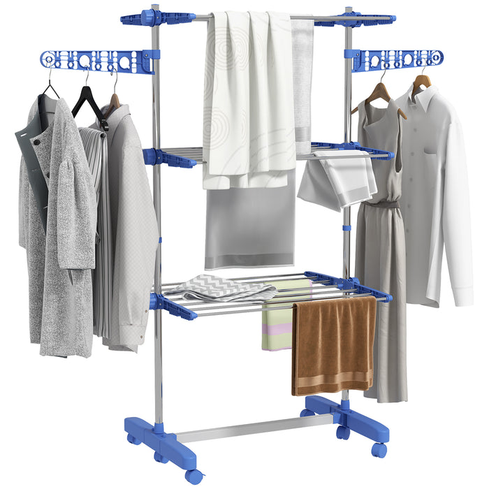 3-Tier Large Clothes Airer Stainless Steel Clothes Drying Rack Blue