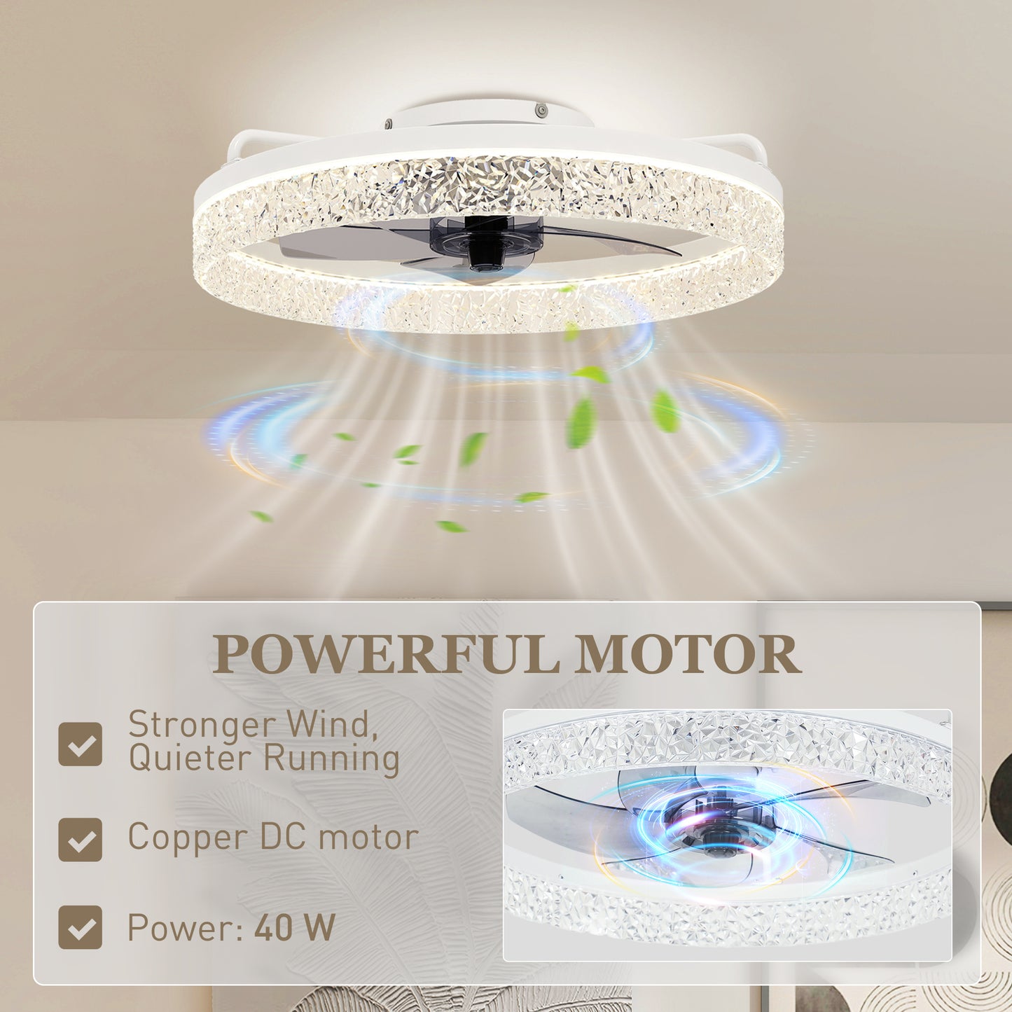 Ceiling Fans with Lights and Remote & App Control for Bedroom, White