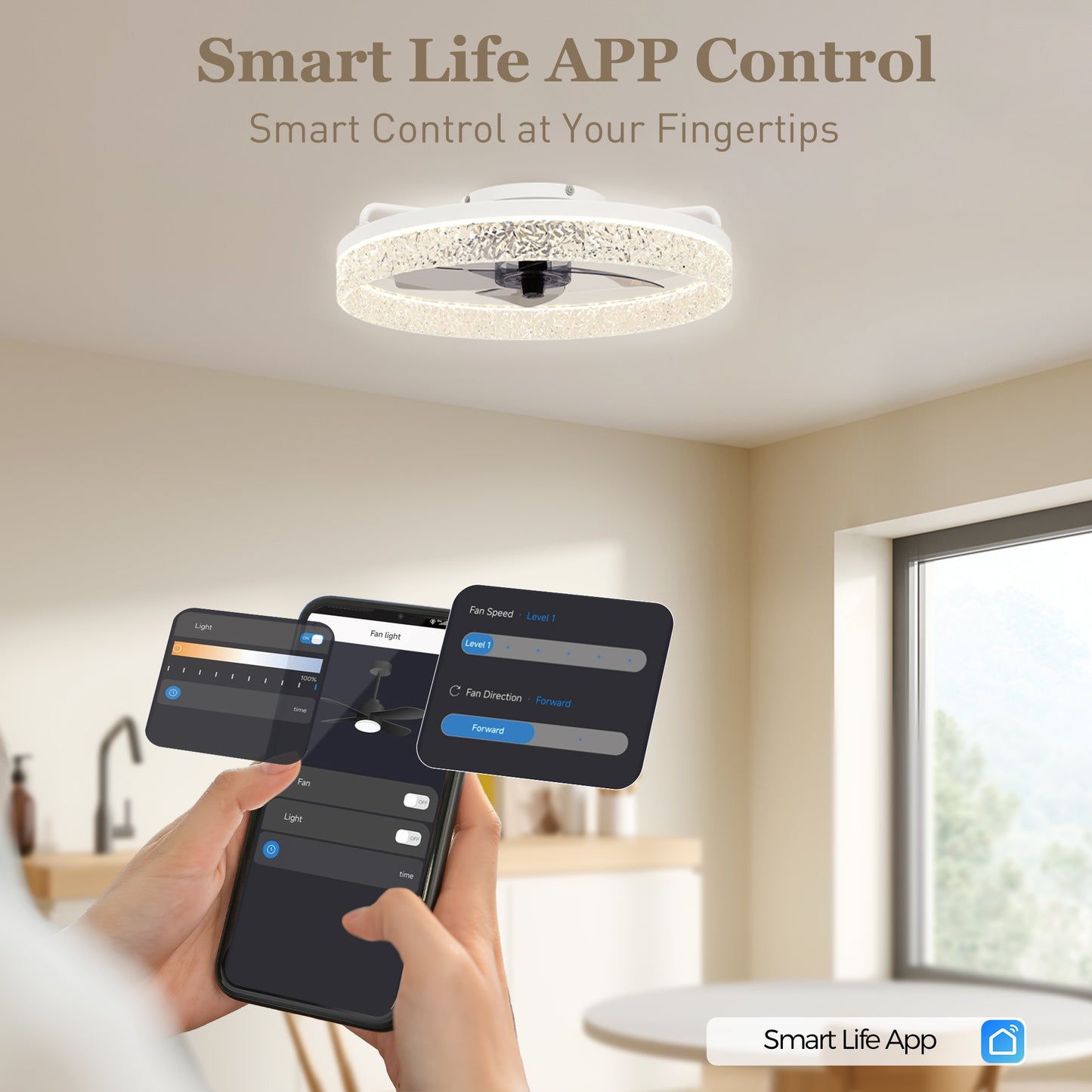 Ceiling Fans with Lights and Remote & App Control for Bedroom, White