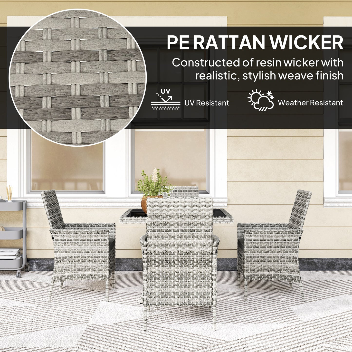 4 Seater Rattan Garden Furniture Set with Cushion, Mixed-Grey