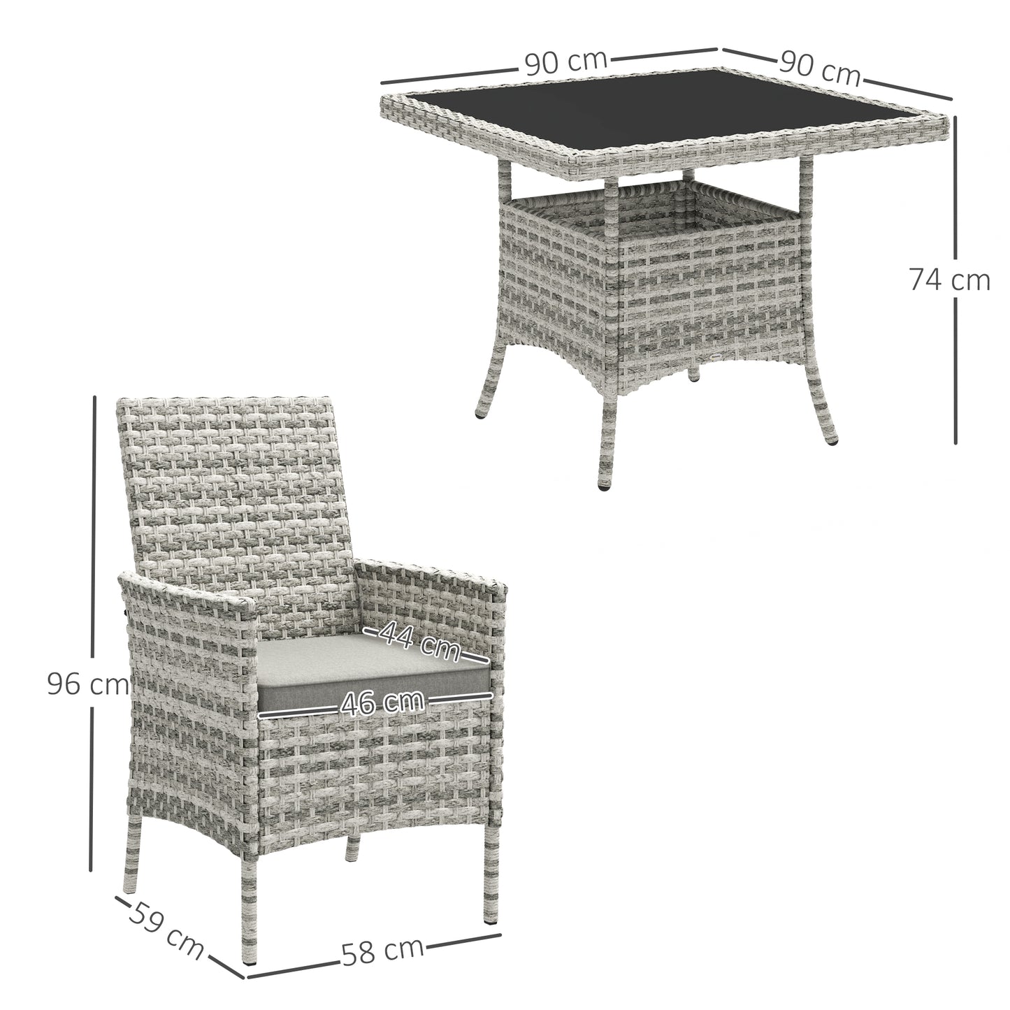 4 Seater Rattan Garden Furniture Set with Cushion, Mixed-Grey