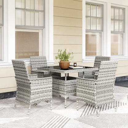 4 Seater Rattan Garden Furniture Set with Cushion, Mixed-Grey