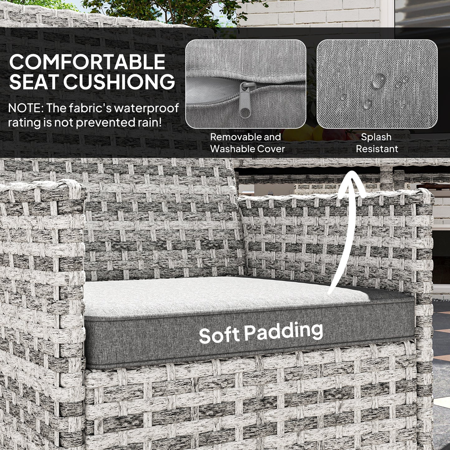 4 Seater Rattan Garden Furniture Set with Cushion, Mixed-Grey