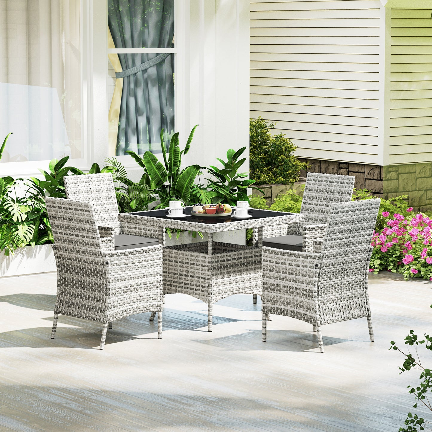 4 Seater Rattan Garden Furniture Set with Cushion, Mixed-Grey