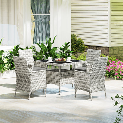 4 Seater Rattan Garden Furniture Set with Cushion, Mixed-Grey