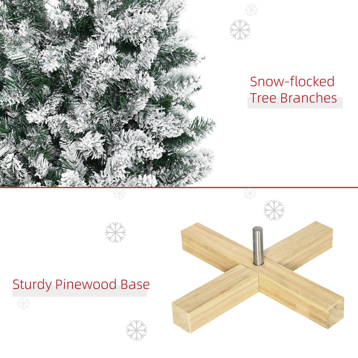 5 Foot Snow Flocked Artificial Christmas Tree, Xmas Pencil Tree with 426 Realistic Branches, Auto Open, Pinewood Base, Green