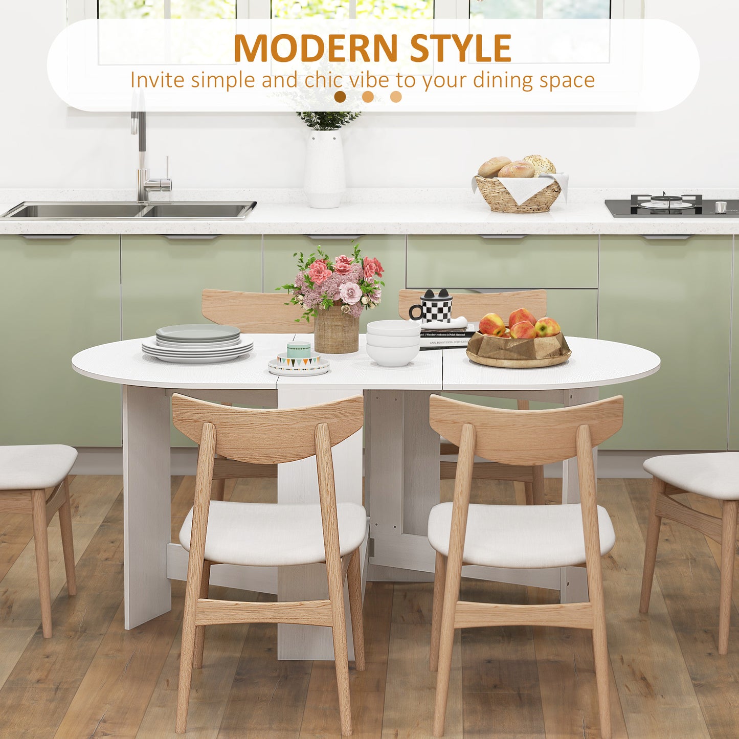 Oval Kitchen Table for Dining Room, Small Spaces, Ash Wood-Effect