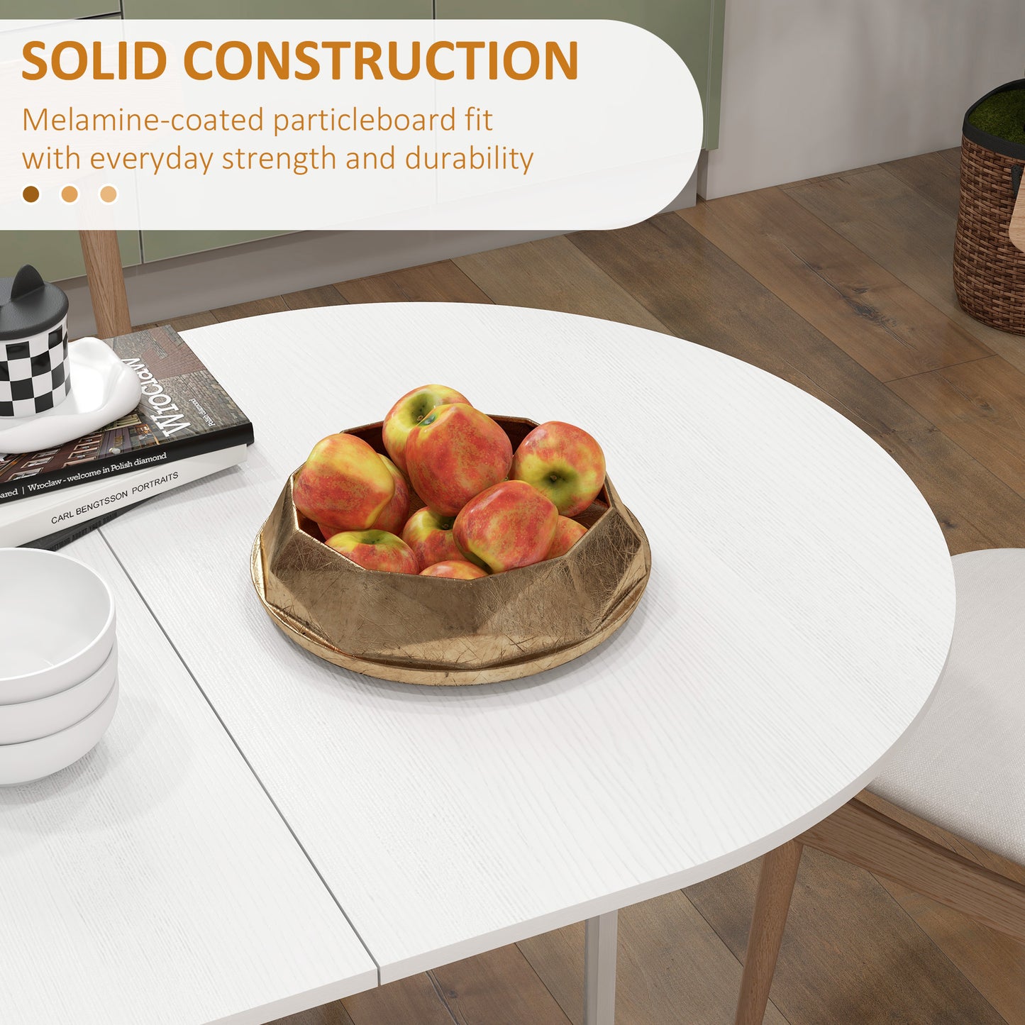 Oval Kitchen Table for Dining Room, Small Spaces, Ash Wood-Effect