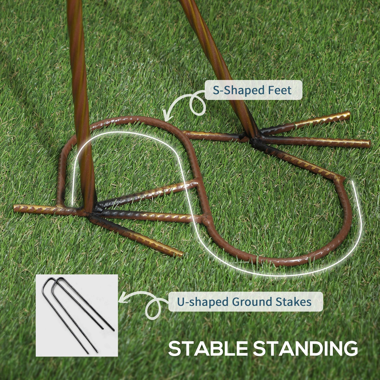 Heron Garden Statue, Metal Garden Gift with Stakes, Multi-Colour