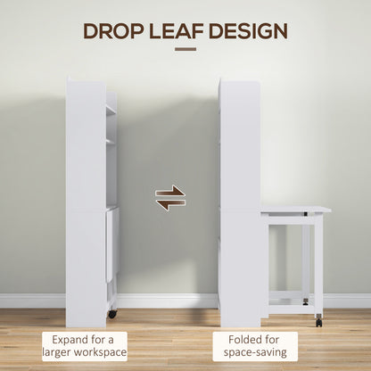 Writing Desk with Foldable Desktop for Bedroom, Home Office, White