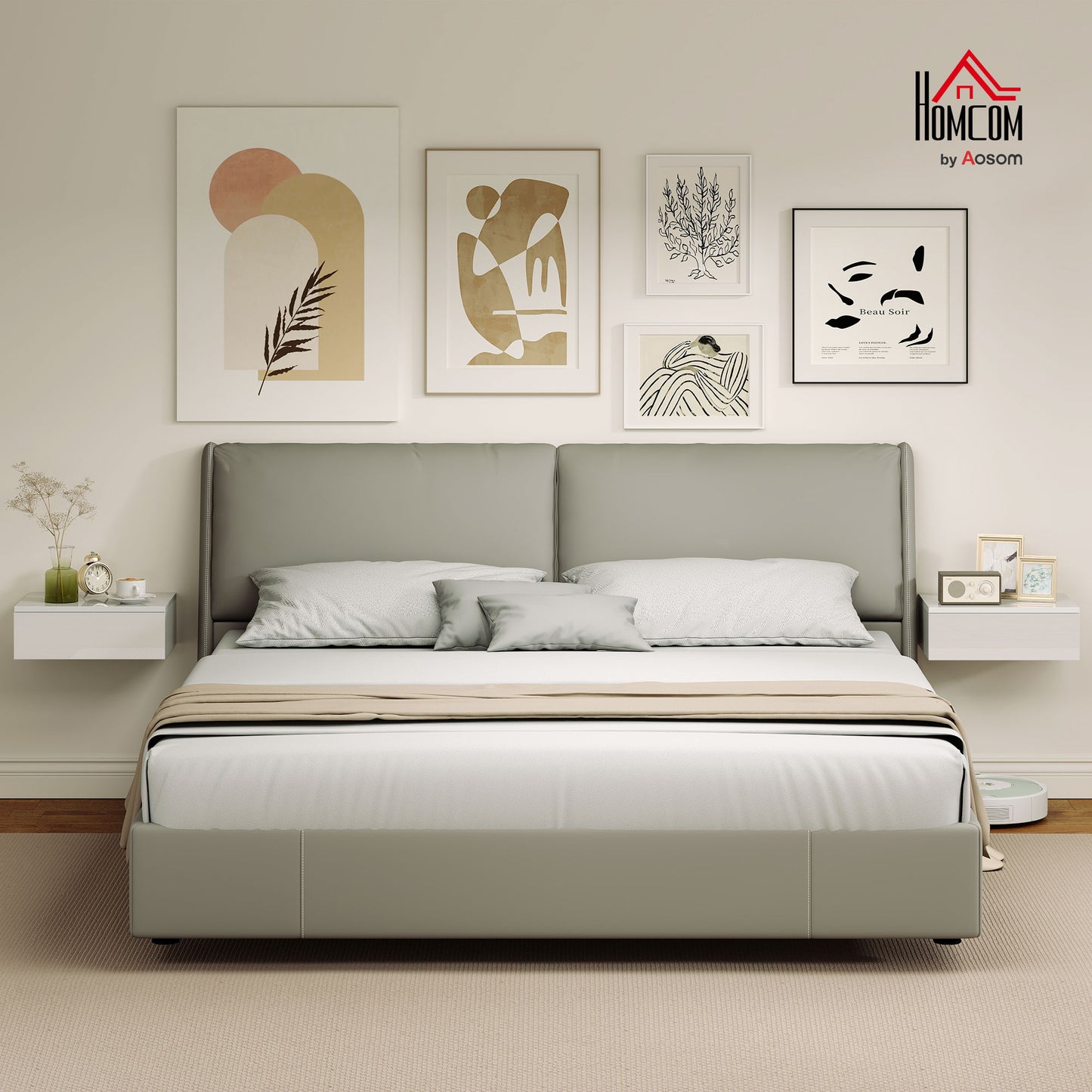 Wall Mounted Bedside Table with High Gloss Finish and Storage Drawer