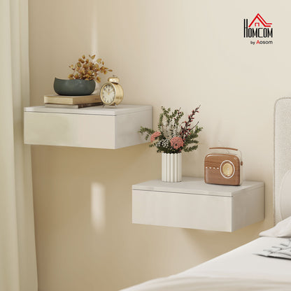 Wall Mounted Bedside Table with High Gloss Finish and Storage Drawer