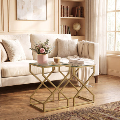 Nest of Tables, Side Table Set of 2 with Transparent Top, Transparent