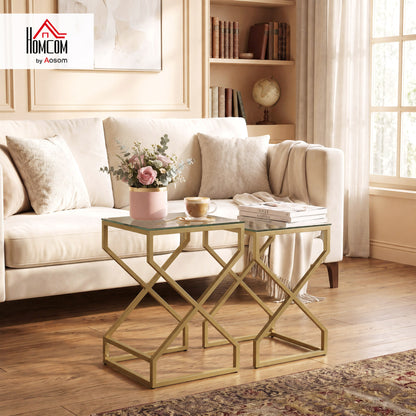 Nest of Tables, Side Table Set of 2 with Transparent Top, Transparent