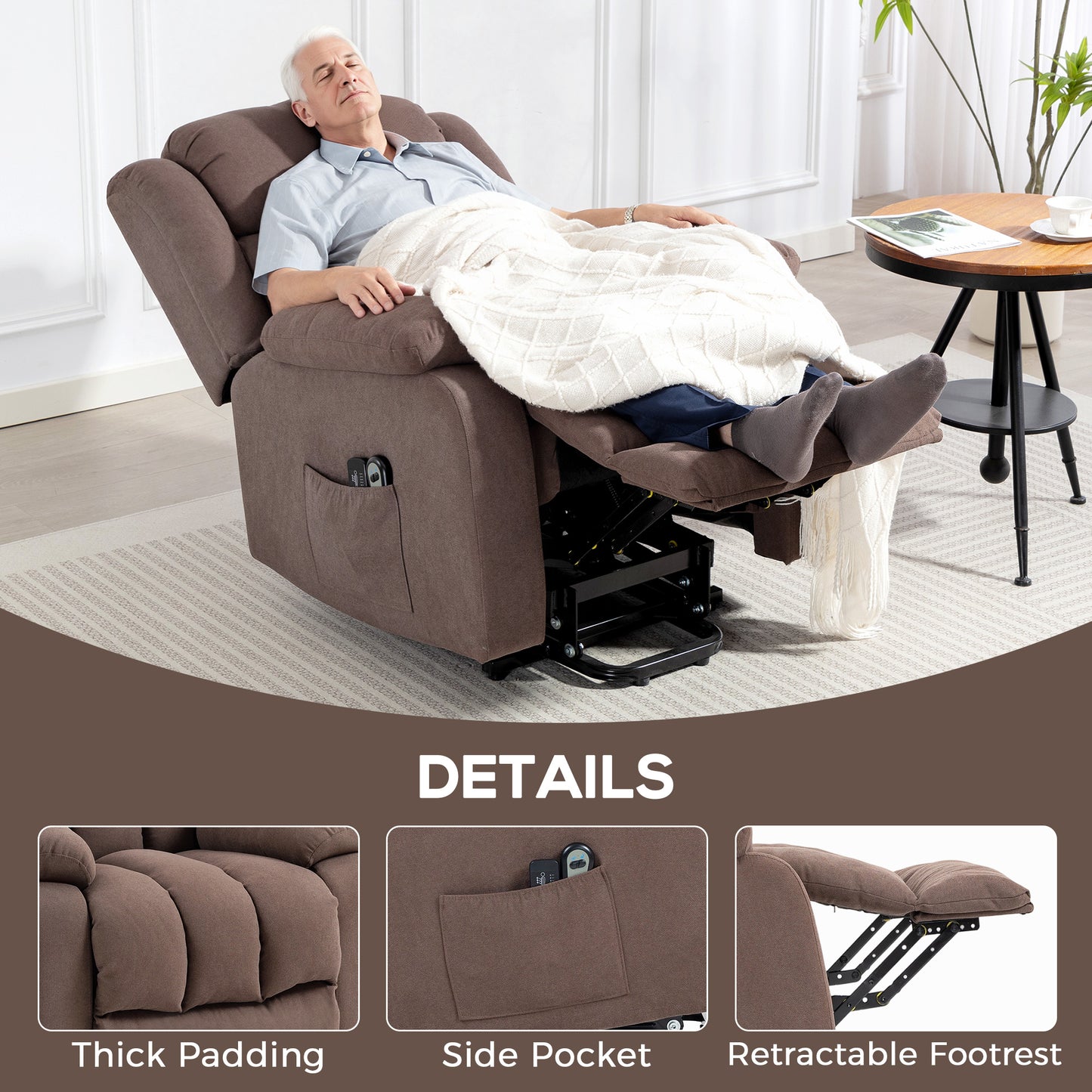 Power Lift Recliner Chair for Elderly with Massage, Dark Brown