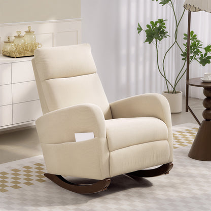 Modern High Back Corduroy Leisure Rocking Chair for Nursery, Beige