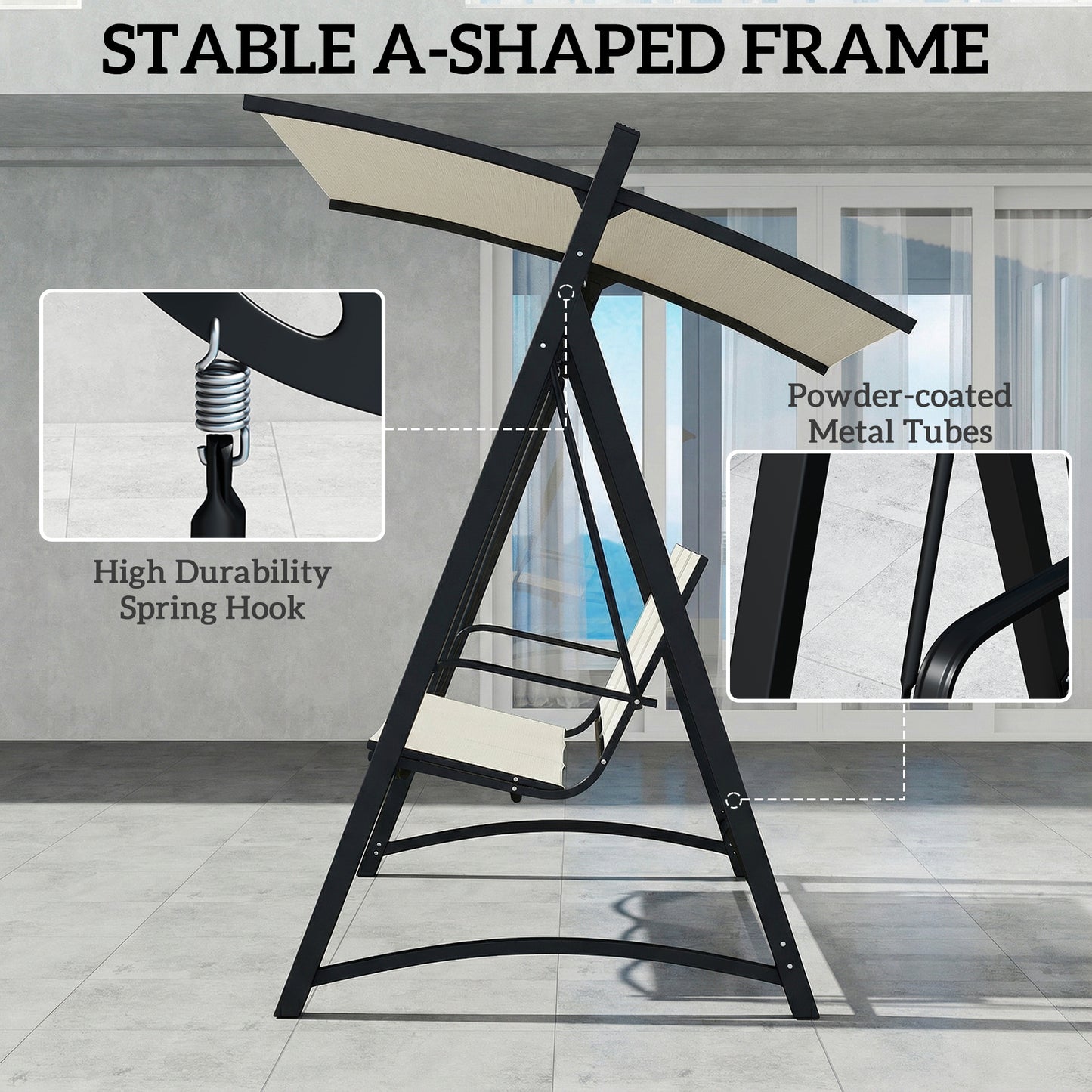 3 Seater Swing Chair, Garden Swing Bench with Adjustable Canopy