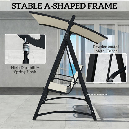 3 Seater Swing Chair, Garden Swing Bench with Adjustable Canopy