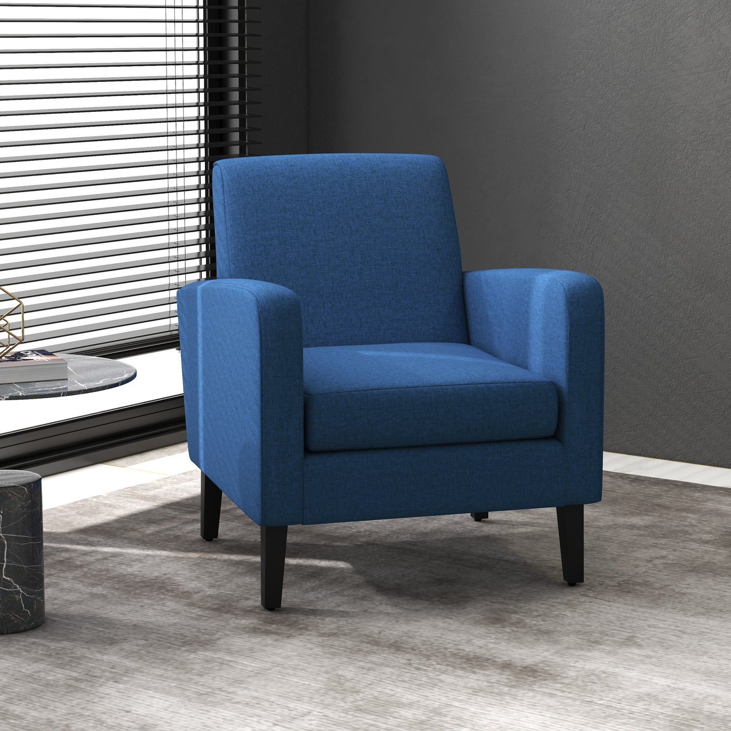 Modern Armchair Accent Chair with Rubber Wood Legs for Bedroom Blue