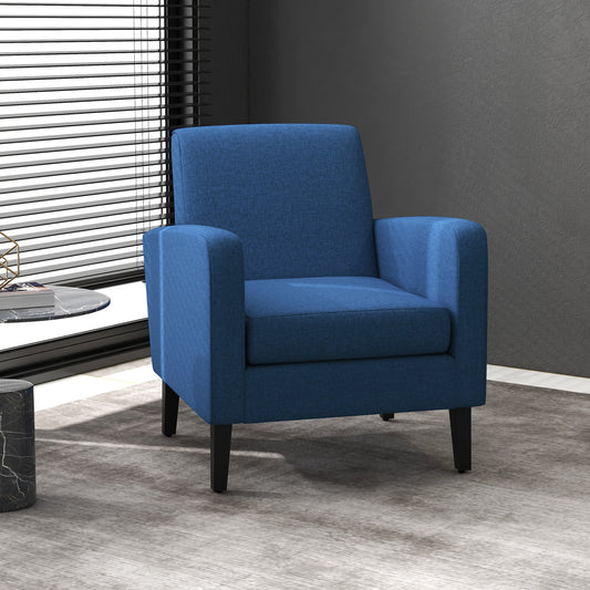 Modern Armchair Accent Chair with Rubber Wood Legs for Bedroom Blue