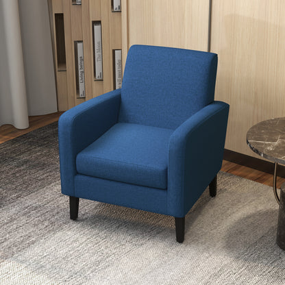 Modern Armchair Accent Chair with Rubber Wood Legs for Bedroom Blue