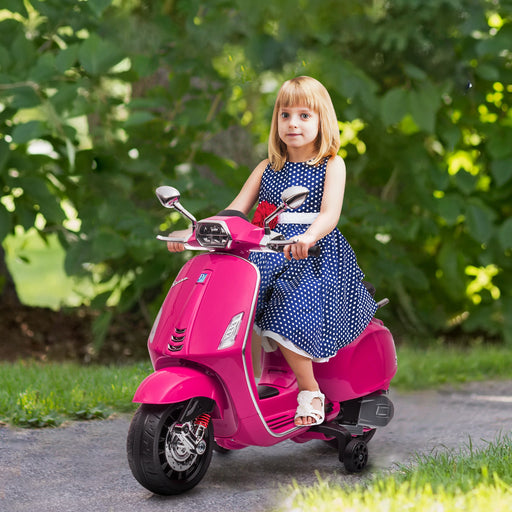 Vespa Licensed 12V Kids Electric Motorbike w/ 2 Training Wheels - Pink