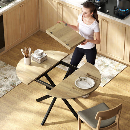 Extendable Dining Table for 4-6 with X-Shape Base, Natural Wood