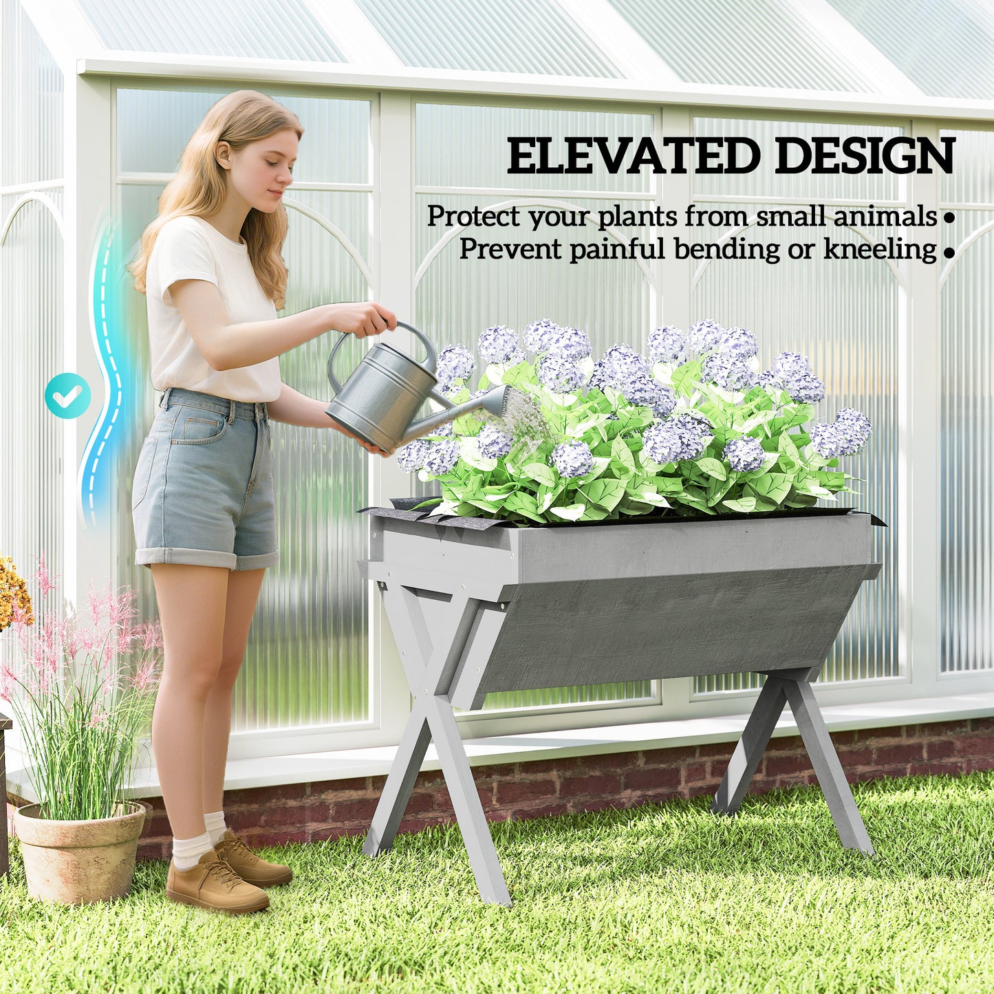 Wooden Planter Raised Bed Stand Vegetable Flower Bed, Light Grey