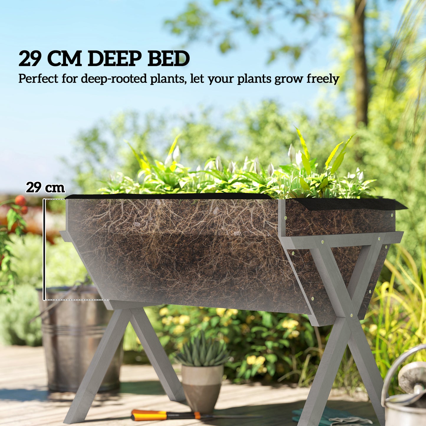 Wooden Planter Raised Bed Stand Vegetable Flower Bed, Light Grey