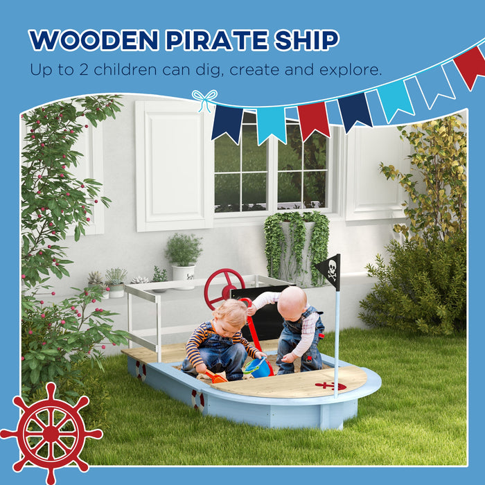 Wooden Kids Sandbox Pirate Ship Design Blue