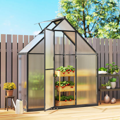 Polycarbonate Greenhouse Garden Green House with Swing Door, Black