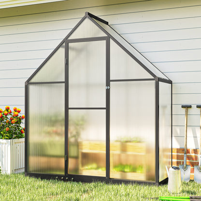 Polycarbonate Greenhouse Garden Green House with Swing Door, Black