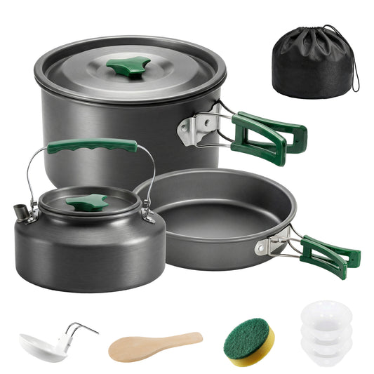 Camping Cookware Set for 2-3 People, Camping Cooking Kit, Grey