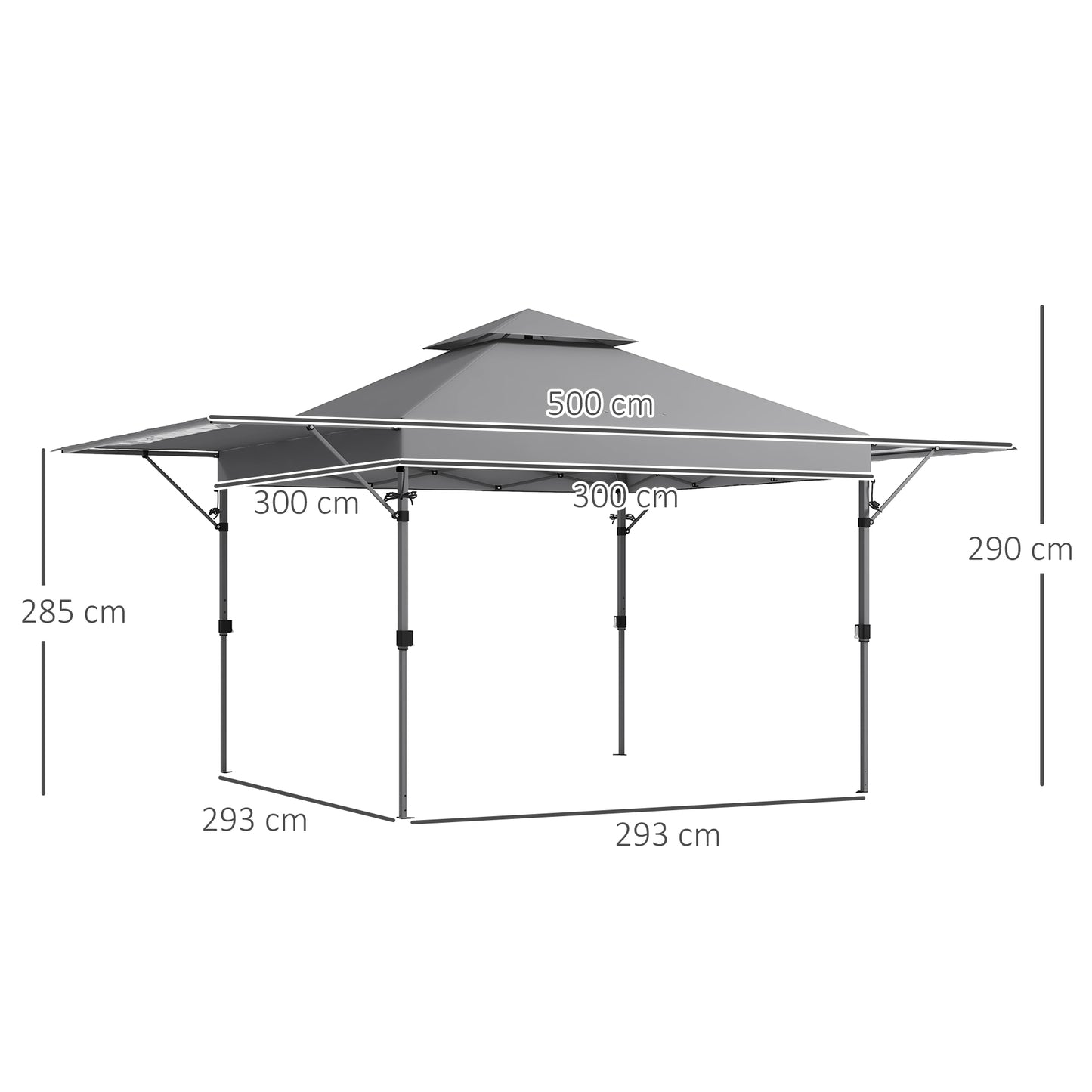 5 x 3(m) Pop Up Gazebo with Extend Dual Awnings, 1 Person Easy up Marquee Party Tent with 1-Button Push, Double Roof, Sandbags,