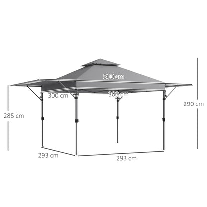 5 x 3(m) Pop Up Gazebo with Extend Dual Awnings, 1 Person Easy up Marquee Party Tent with 1-Button Push, Double Roof, Sandbags,