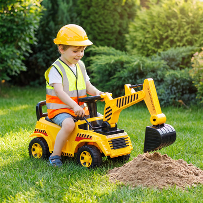 Kids' Foot-Powered Ride-On Digger with Movable Bucket - Yellow & Black
