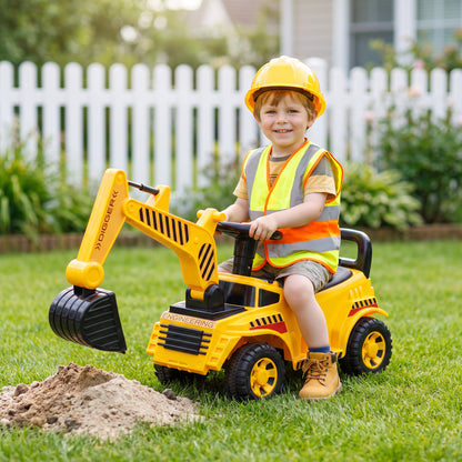 Kids' Foot-Powered Ride-On Digger with Movable Bucket - Yellow & Black