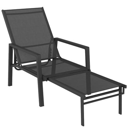 Sun Lounger w/ Retractable Footrest, 5-Position Adjustable