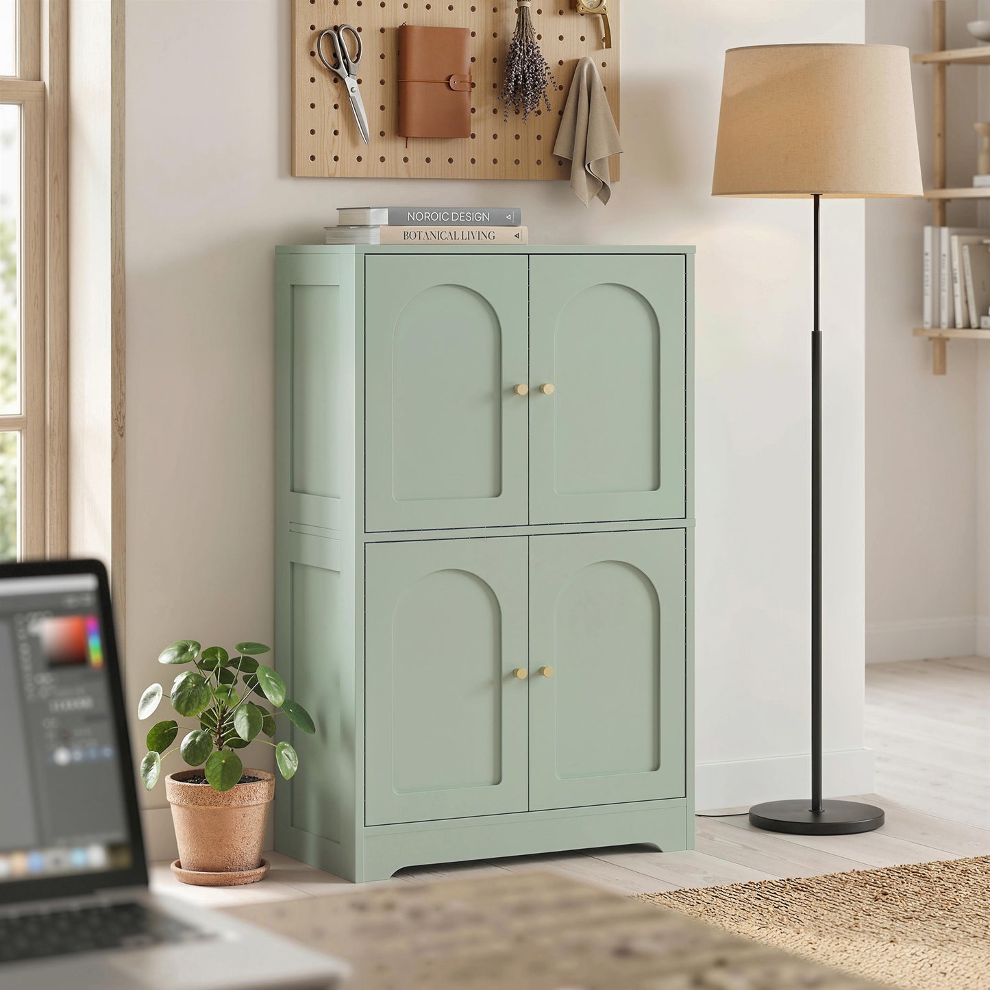110cm Kitchen Cupboard with 4 Arched Doors and 2 Adjustable Shelves