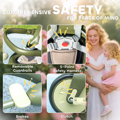 5 in 1 Foldable Kids Trike, Toddler Tricycle for 1-3 Years, Dark Green