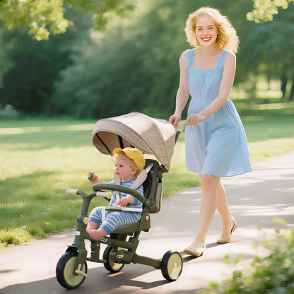 5 in 1 Foldable Kids Trike, Toddler Tricycle for 1-3 Years, Dark Green