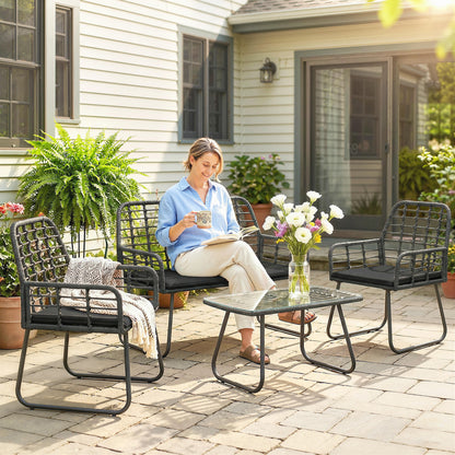 Rattan Garden Furniture Set, 4 Piece Outdoor Patio Furniture